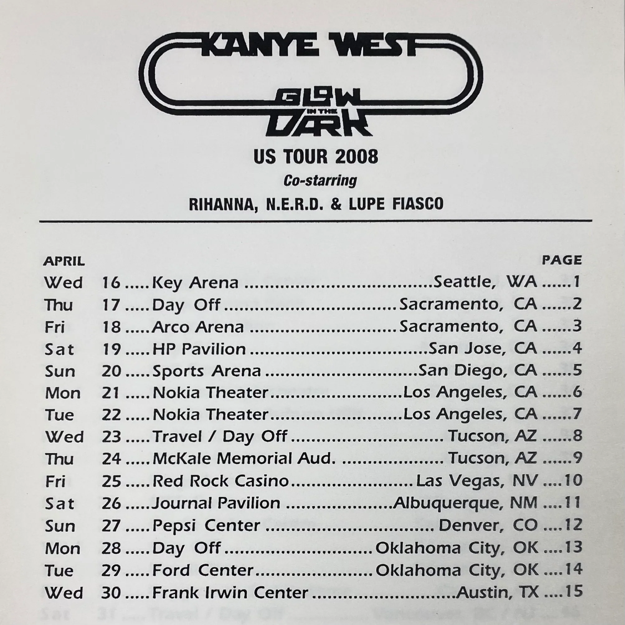Graduation 2008 Glow In The Dark Tour Itinerary Booklet - Image 5