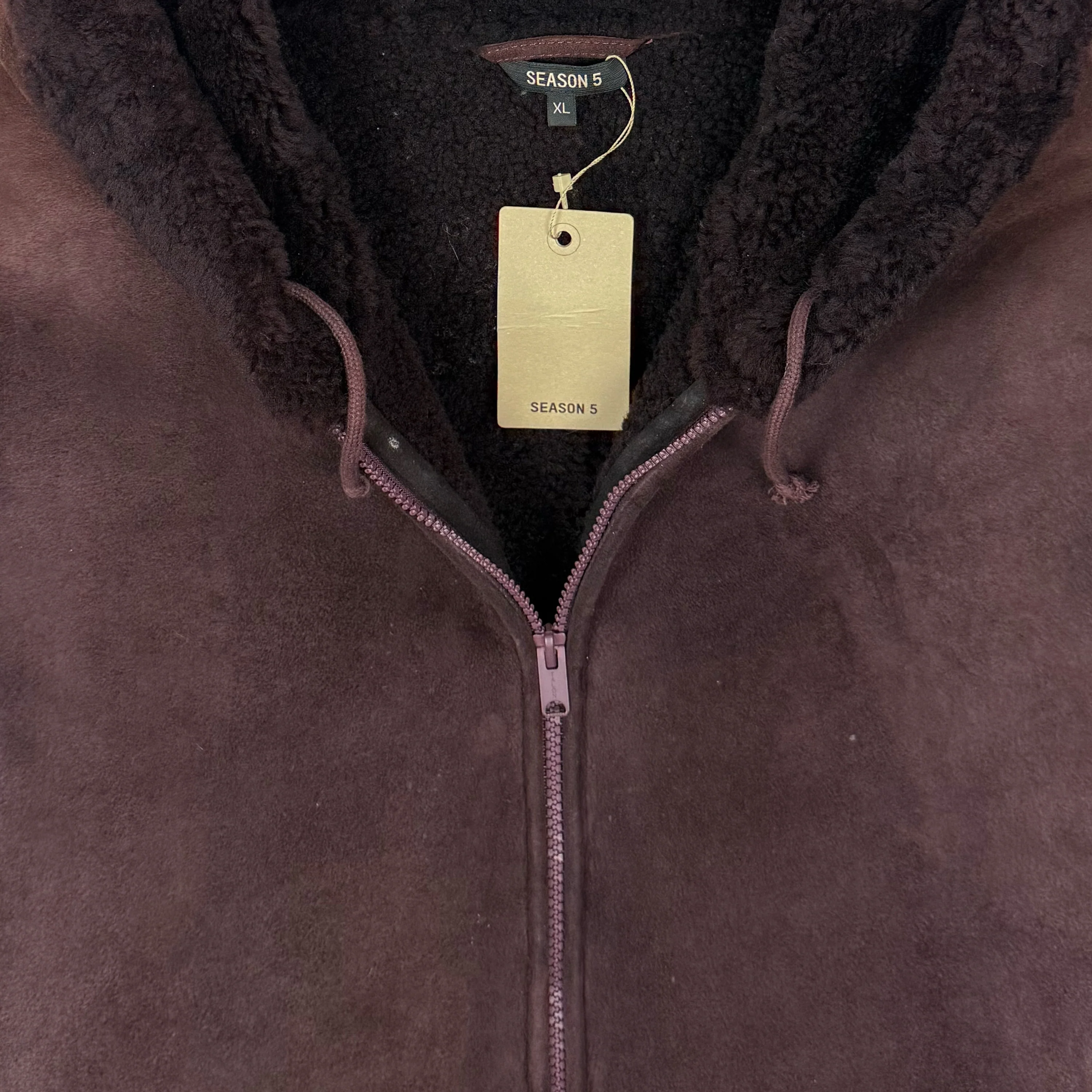 Yeezy Season 5 Shearling Hooded Jacket In Oxblood - Image 4