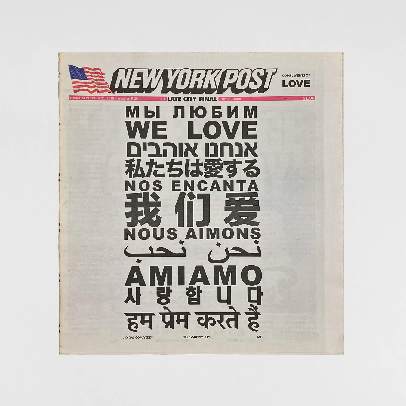 Yeezy 2018 New York Post 'We Got Love' Newspaper